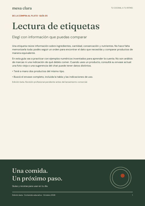 Portada del PDF Lectura de etiquetas