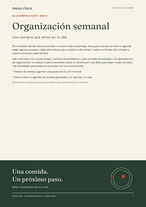 Portada del PDF Organización semanal